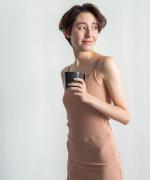 twist cotton rib strech　パッド付キャミソール